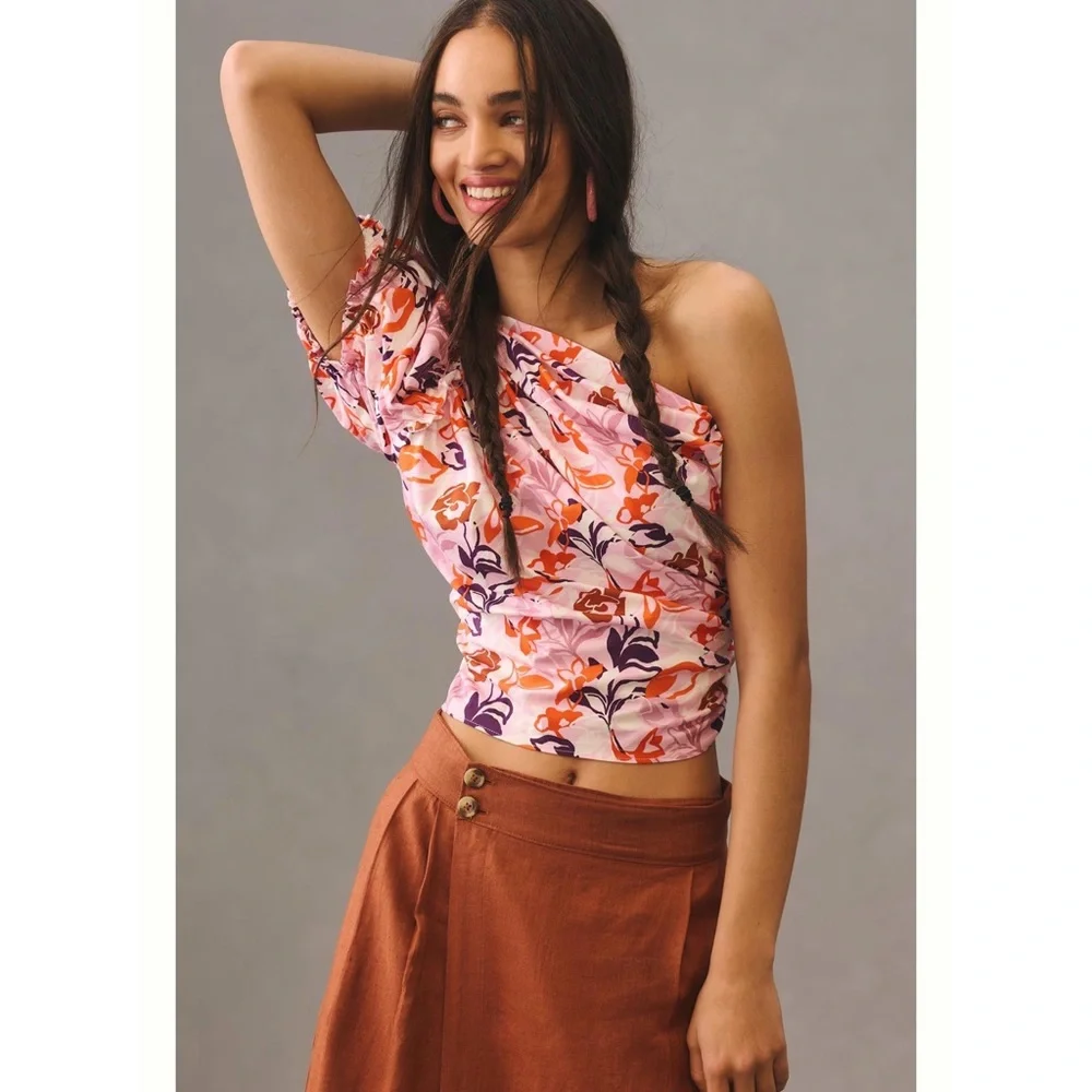 NWT Anthropologie Maeve Maeve One-Shoulder Blouse, sz Large